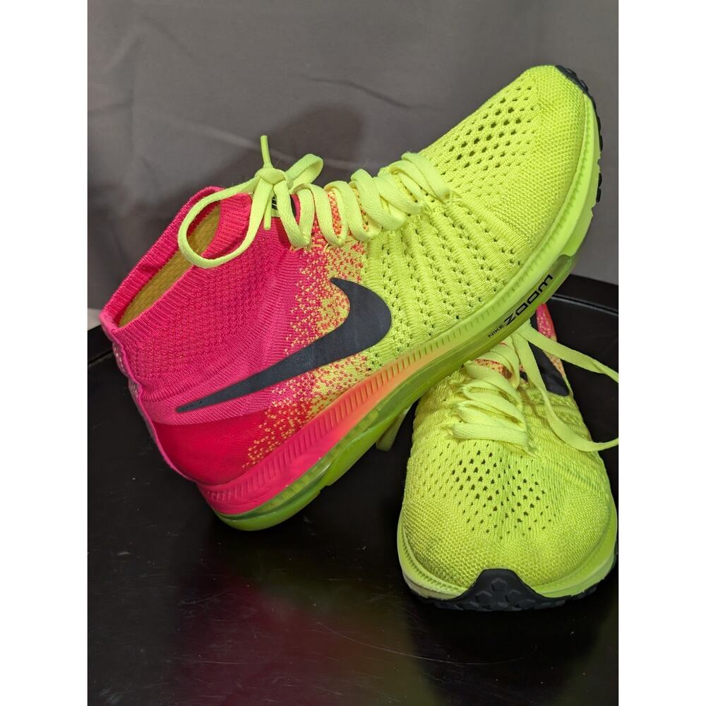 Nike Shoes Women Size 7 Pink Yellow Zoom All Out Flyknit Unlimited 845716-999